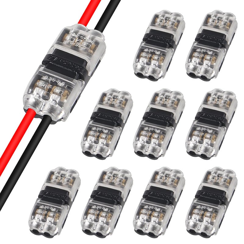 Meimom 10PCS Low Voltage Wire Connectors, 2 Pin 2 Way Universal Compact Wire I Shape Terminals, Toolless Wire Connectors, 2 Way Automotive Quick Splice Wire Wiring Connector for AWG 20-24 - Image 1